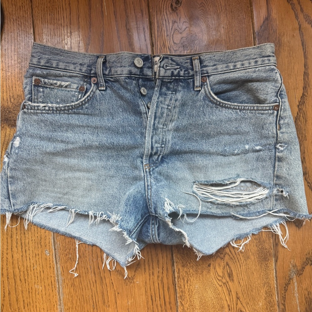 Agolde Blue Jean Shorts Distressed Frayed Hem